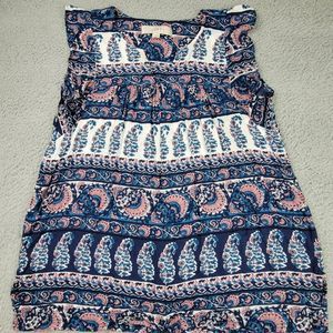 Loft Top Womens XSmall MultiColor Popover Floral Sleeveless V Neck Ruffles Rayon